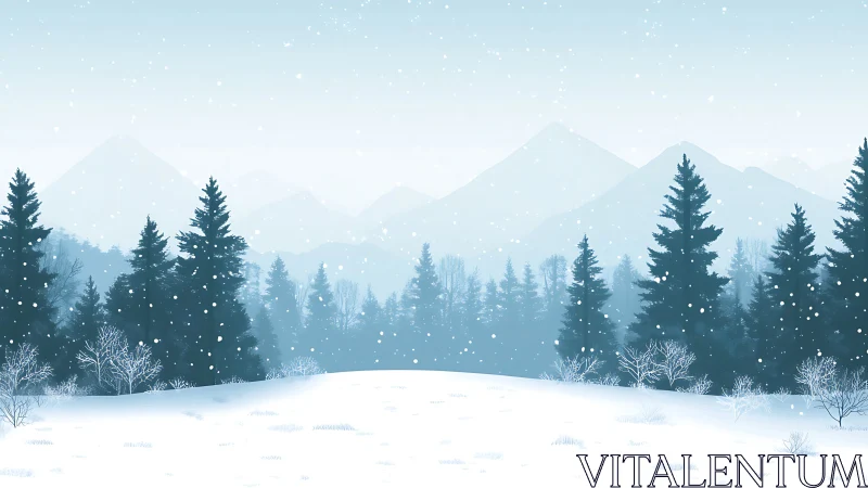 Snow-soft silence over evergreen guardians of winter.