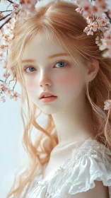 Ethereal anime portrait with cherry blossoms and soft light.
