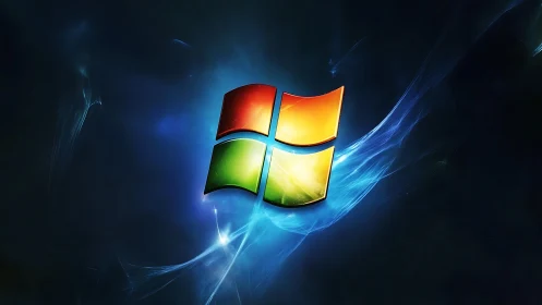 Windows logo glows within electric blue energy field.