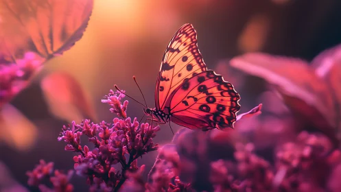 Blush-winged butterfly sipping twilight nectar in bloom.