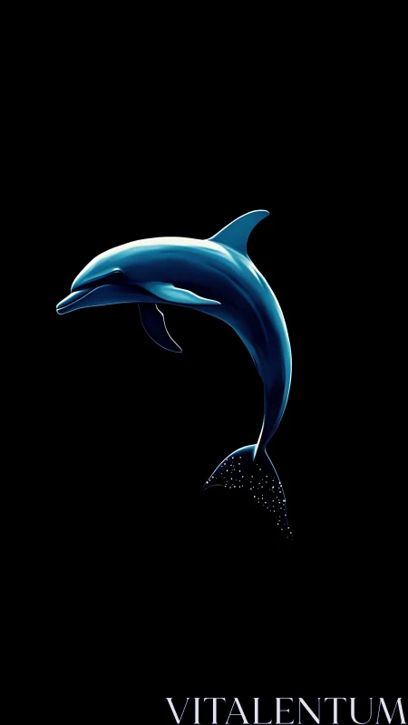 Bioluminescent dolphin profile on pure black negative space