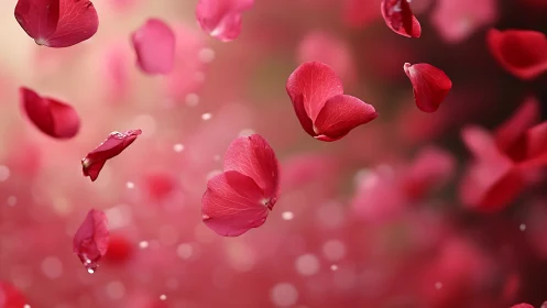 Falling Red Petals Suspended Motion Romance.