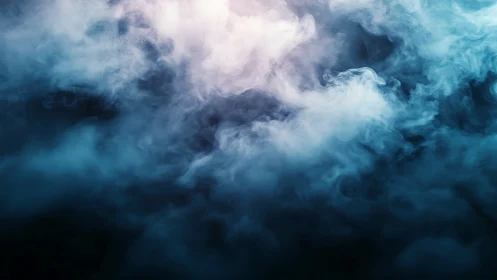 Dense swirling smoke clouds in blue and white gradient field.