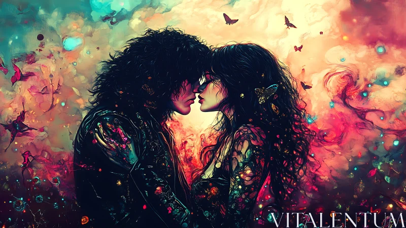 Two Silhouetted Figures in Abstract Chromatic Environment