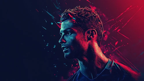 Neon duotone male sports portrait with dynamic light trails