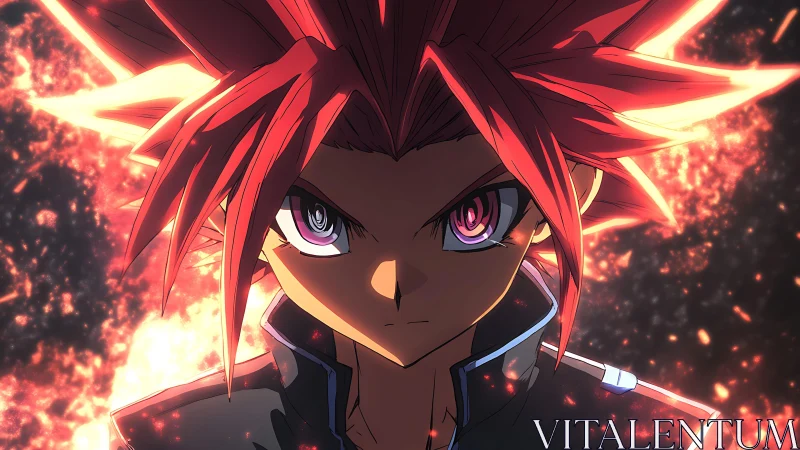 Bilateral fiery anime portrait with dynamic rim lighting.