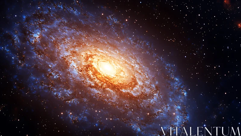 Spiral galaxy core illumination in deep space digital painting.