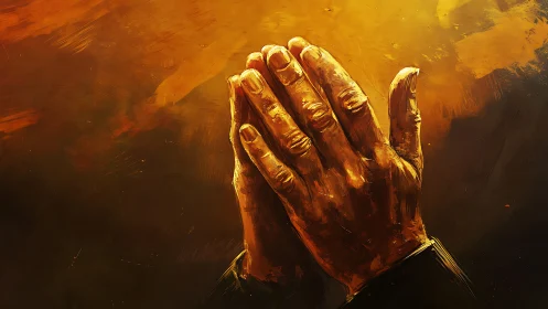 Gentle hands rest in quiet prayer against glowing light