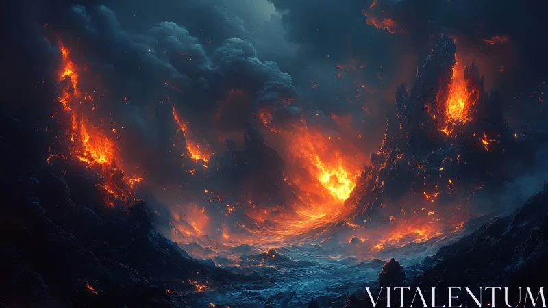Cataclysmic Fire Valley: Digital Realm Eruption.