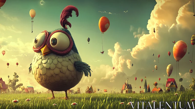 Whimsical Owl Surveys Hot Air Balloon Sky Kingdom.