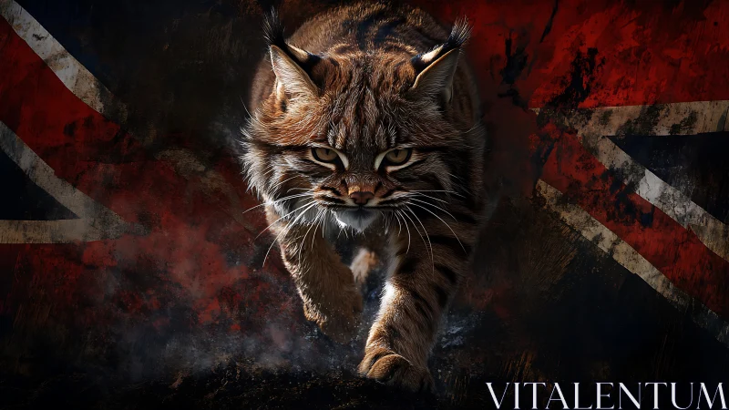 Tabby Feline Stalking Against Distressed Union Jack Backdrop