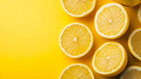 Bright lemon halves on vivid monochrome yellow background.