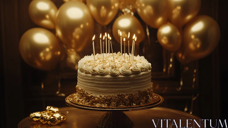 Gilded Wishes: Cream Cake Crowned with Flickering Candles.
