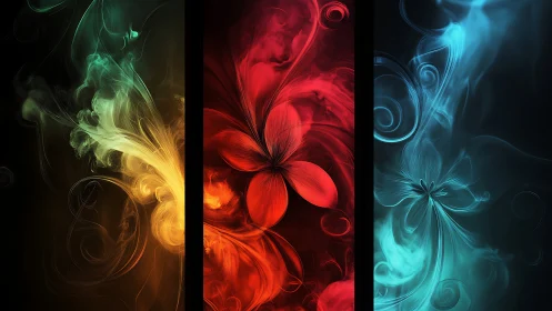 Colorful swirling blossoms glowing in soft dreamlike light.