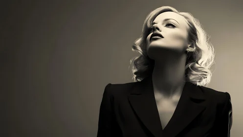 Monochrome low-key portrait isolates stylized retro elegance