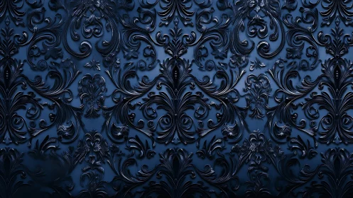 Dark blue ornamental relief pattern forms repeating layout