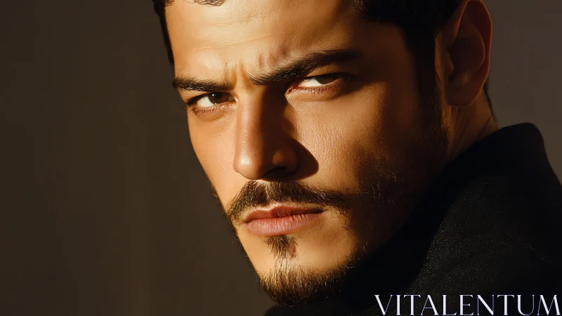Intense male portrait in warm directional lighting.