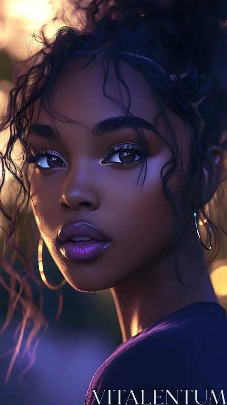 Golden hour portrait highlights luminous, reflective beauty.