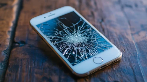 Shattered smartphone blooms into a web of glittering cracks