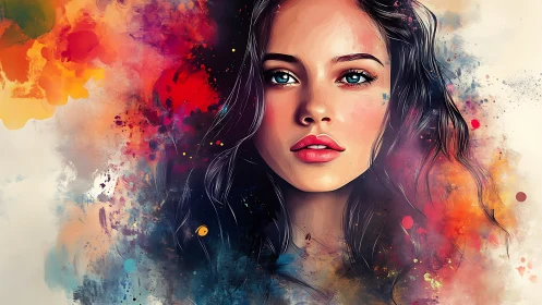 Digital portrait of young woman amid abstract color field