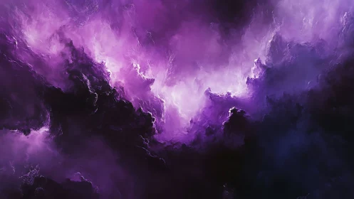 Purple nebula cloudscape fills frame with luminous contrast