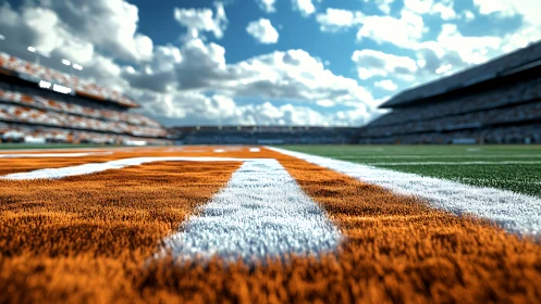 End zone horizon glows under roaring stadium skies.
