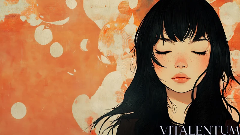 Softly dreaming girl against sunlit orange whispers.