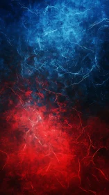 Digital painting of red blue energy field with fractal veining.