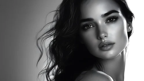 Monochrome female portrait with high-contrast edge lighting and soft focus