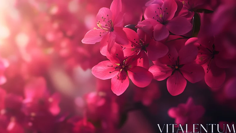 Hyper-saturated magenta blossom cluster with depth-modulated bokeh field.
