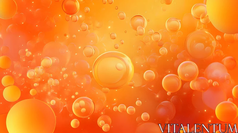 Abstract Orange Bubbles Floating in Bright, Vibrant Digital Art.