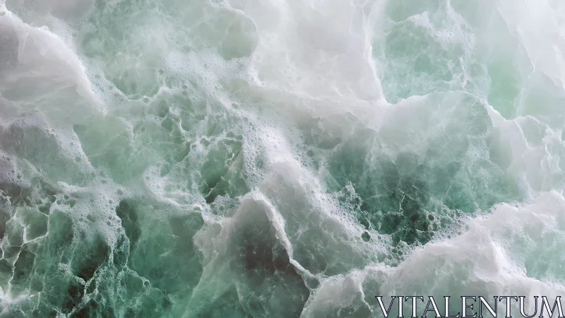 Gentle sea foam swirls across soft green ocean waves