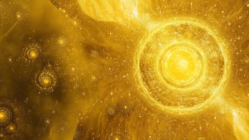 Golden fractal vortex forms concentric luminous rings in space