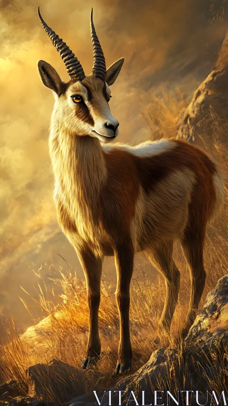 Sunlit sentry antelope crowned in molten savanna gold.