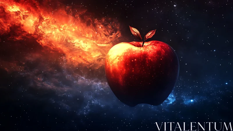 Digital composite shows luminous apple form suspended in space