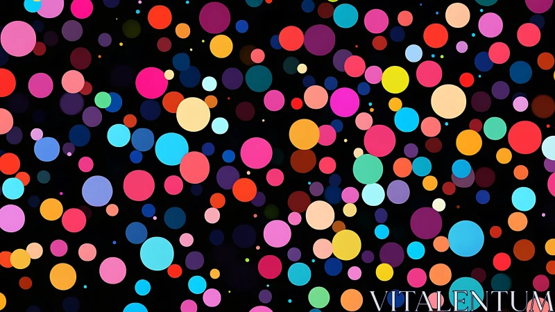 Playful rainbow dots dancing across a deep night sky.