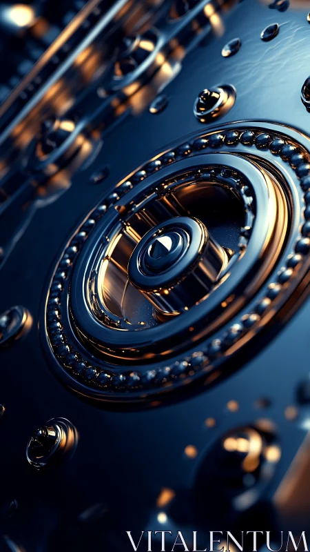 Close-up metallic mechanism with circular gear structure.