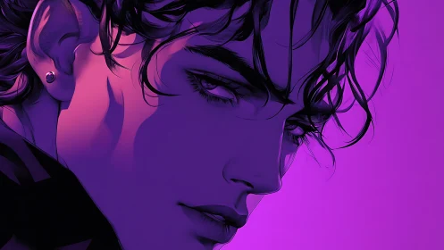 Neon magenta side portrait reveals stylized male face with hard rim lighting