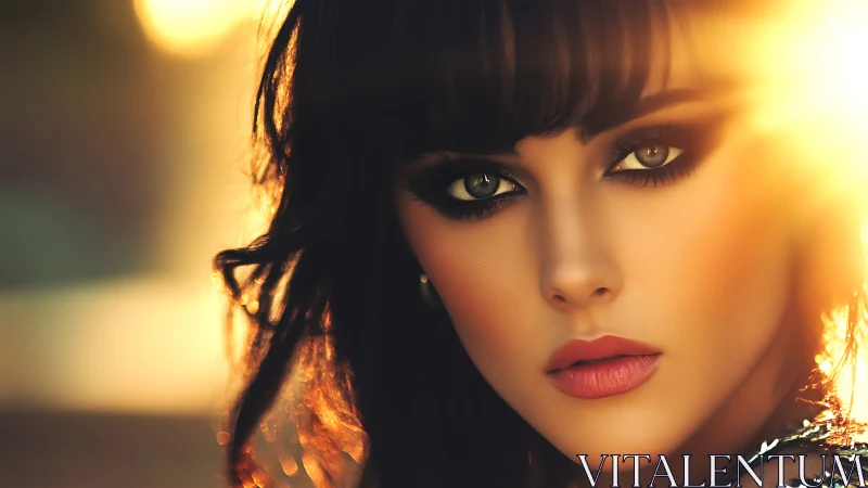 Sunlit portrait of a woman with intense, cinematic gaze