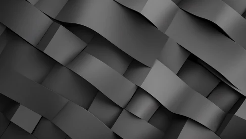 Abstract black geometric waves, modern 3D layered pattern background.