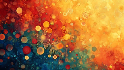 Vivid Abstract Circles in Warm and Cool Tones, Modern Digital Art.