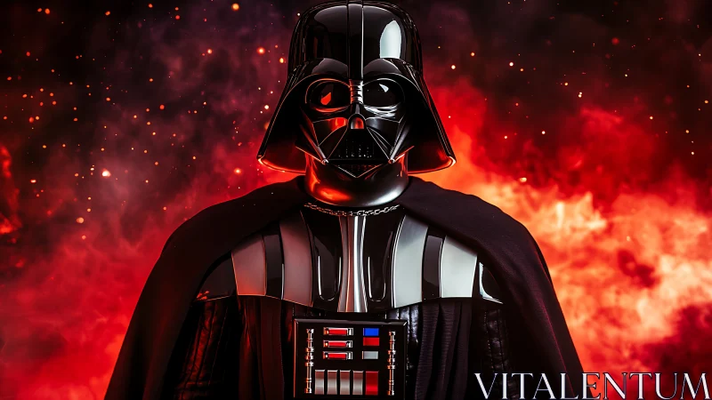 Dark armored figure stands amid blazing red cosmic fire