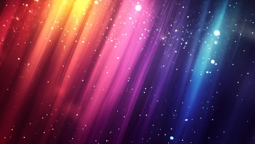 Radiant neon light streaks cascade through a cosmic haze.