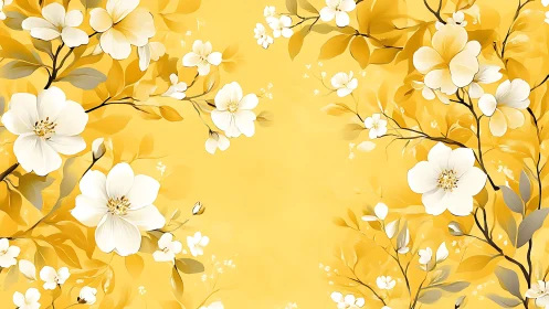 White Flowers on Yellow Background Floral Design