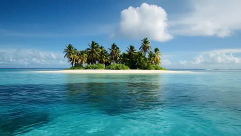 Tropical Island Paradise with Palm Trees and Crystalline Waters