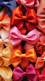 Satin hair bows in stacked rows show bold chromatic contrast.