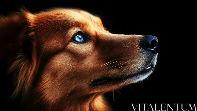 Golden retriever profile with vivid blue eye detail.