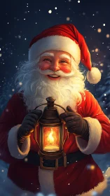 Illuminated winter Santa portrait with lantern luminance study.
