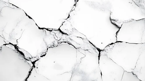 White cracked surface with irregular dark fracture lines.