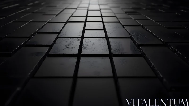 Glossy Black Tiles Abstract Perspective in Modern Minimalist Style.